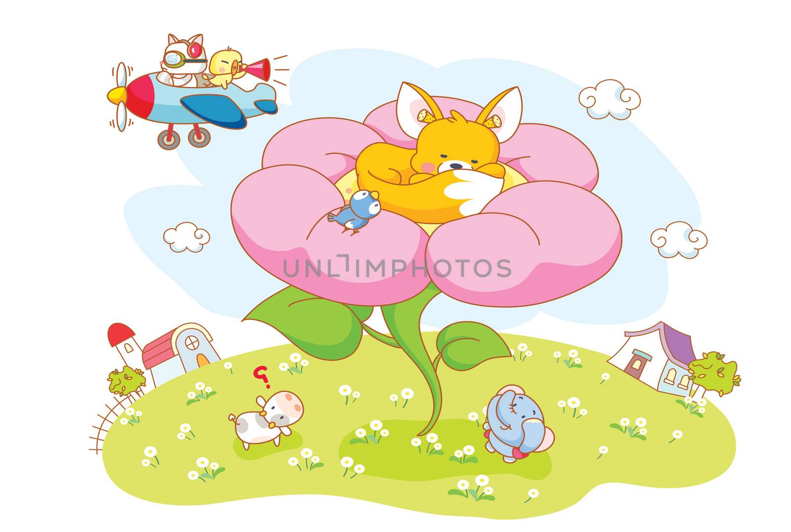 cartoon animals in the flowers by aminmario