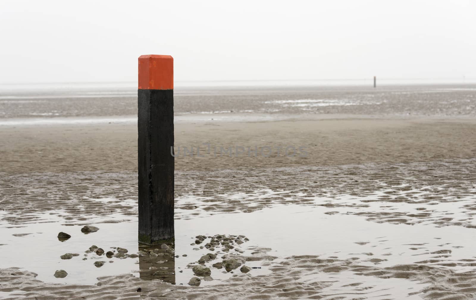 beach pole on wet sand by compuinfoto