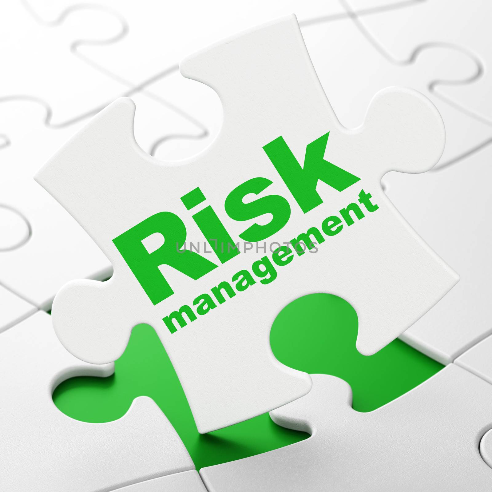 Finance concept: Risk Management on White puzzle pieces background, 3d render