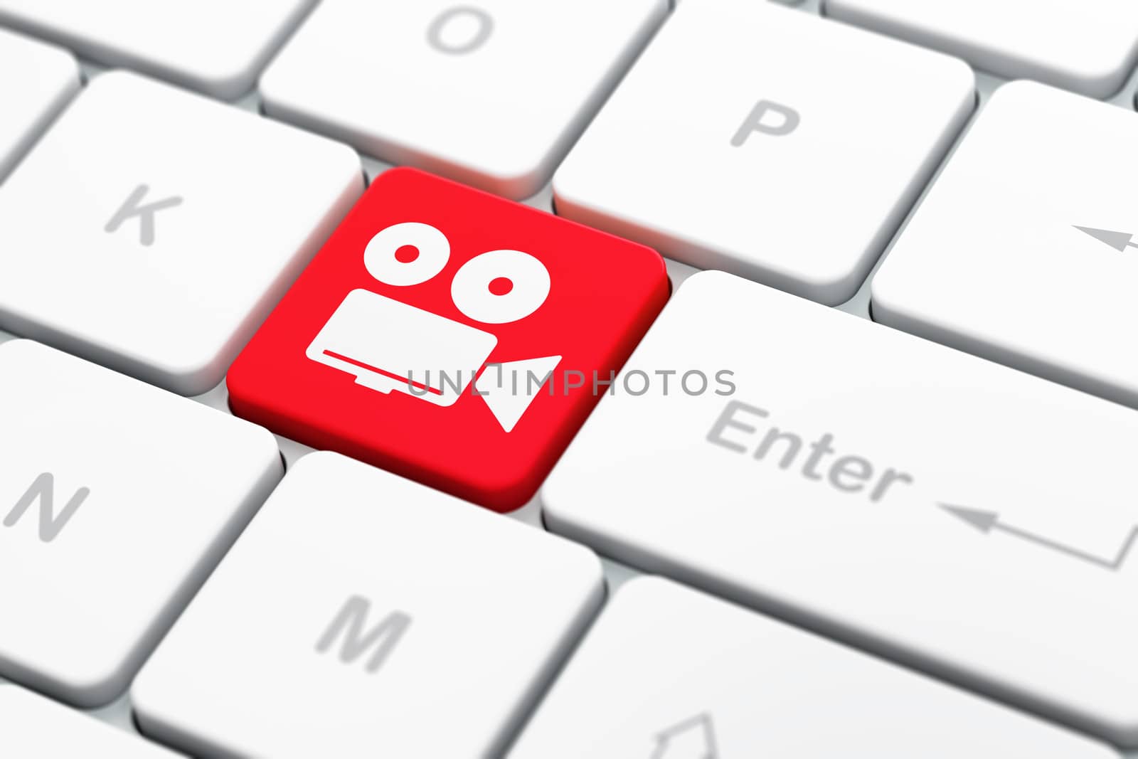 Tourism concept: computer keyboard with Camera icon on enter button background, selected focus, 3d render