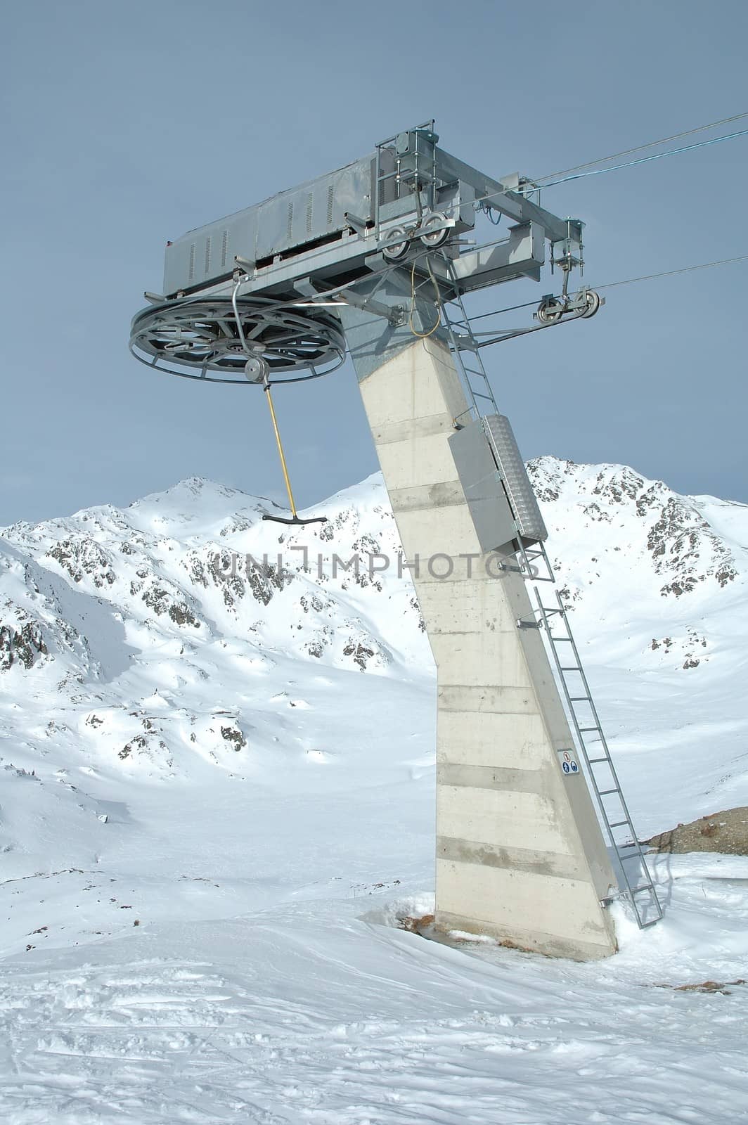 Drag lift concrete end support at the end of the slope