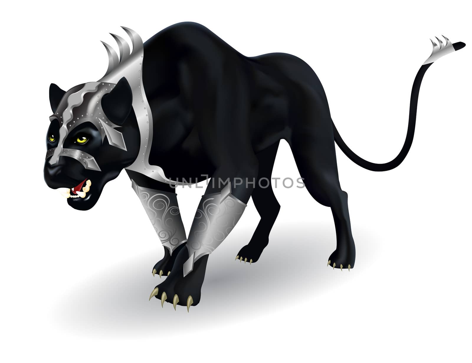 combat aggressive black panther in the armor on a white background
