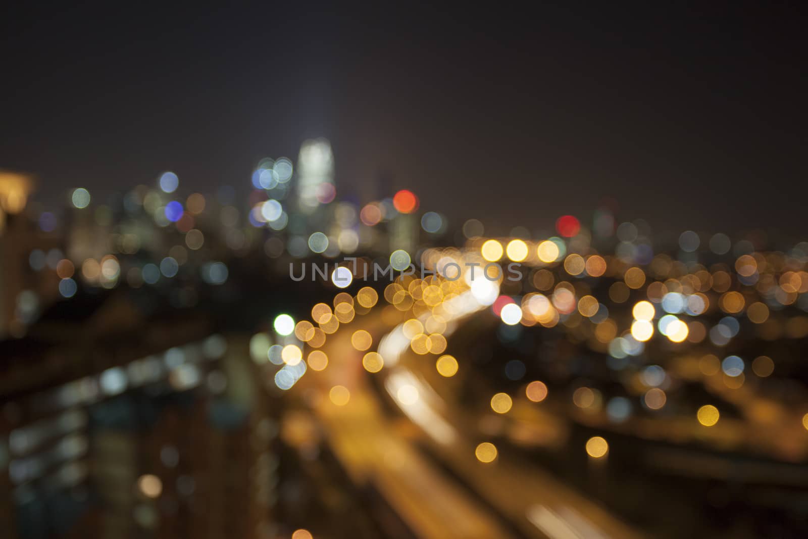 Ampang Kuala Lumpur Elevated Highway AKLEH with City Skyline in Malaysia at Night Blurred Defocused Bokeh Background