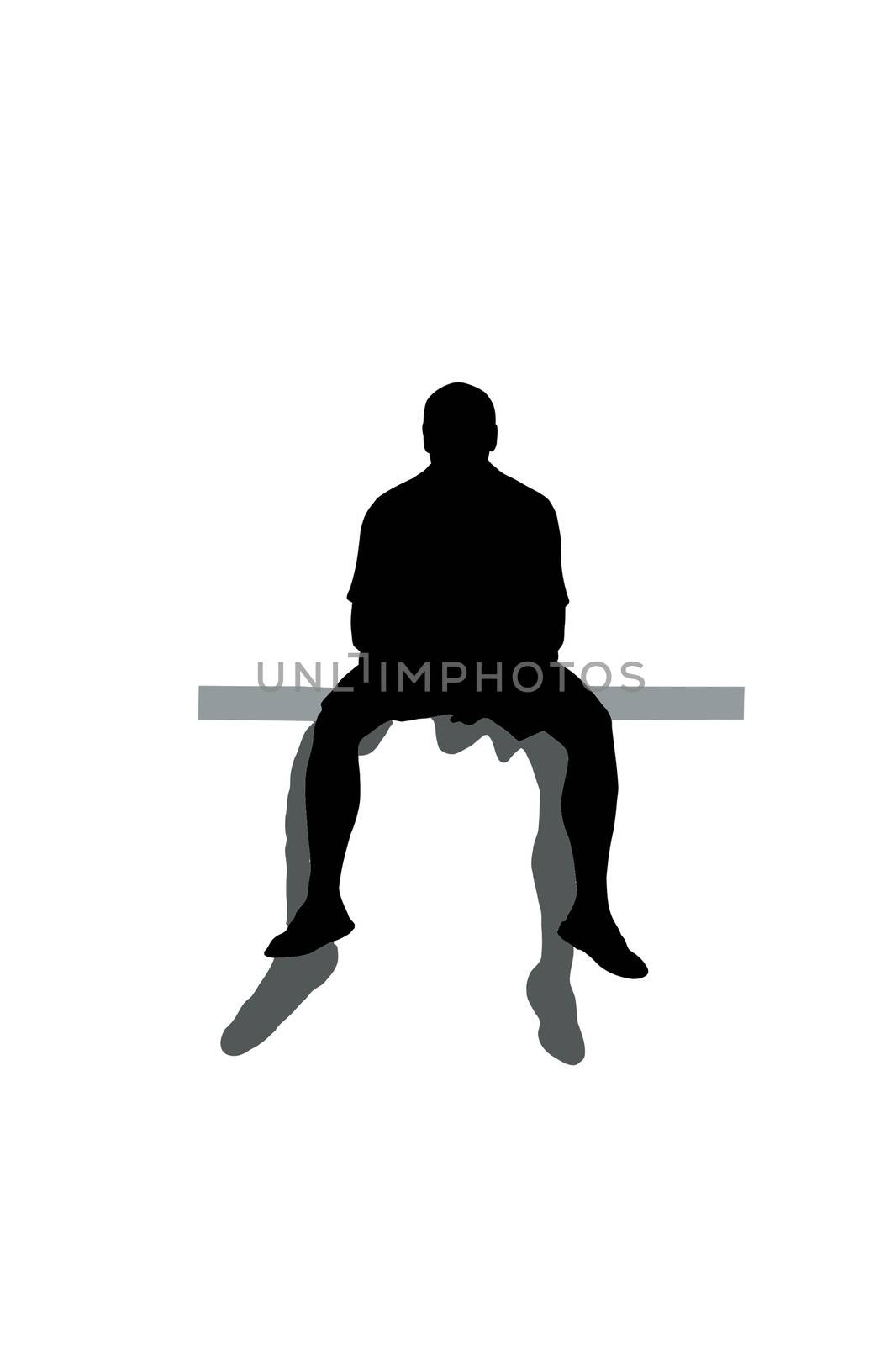 Silhouette of a man sitting on a mountain top, isolated on white background.