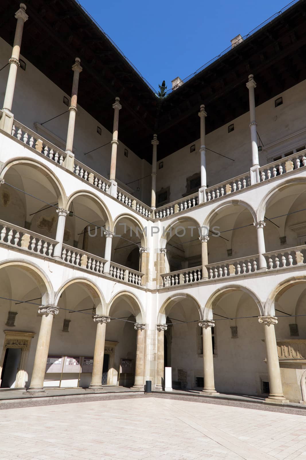 arcaded courtyard of royal castle wawel in cracow in poland