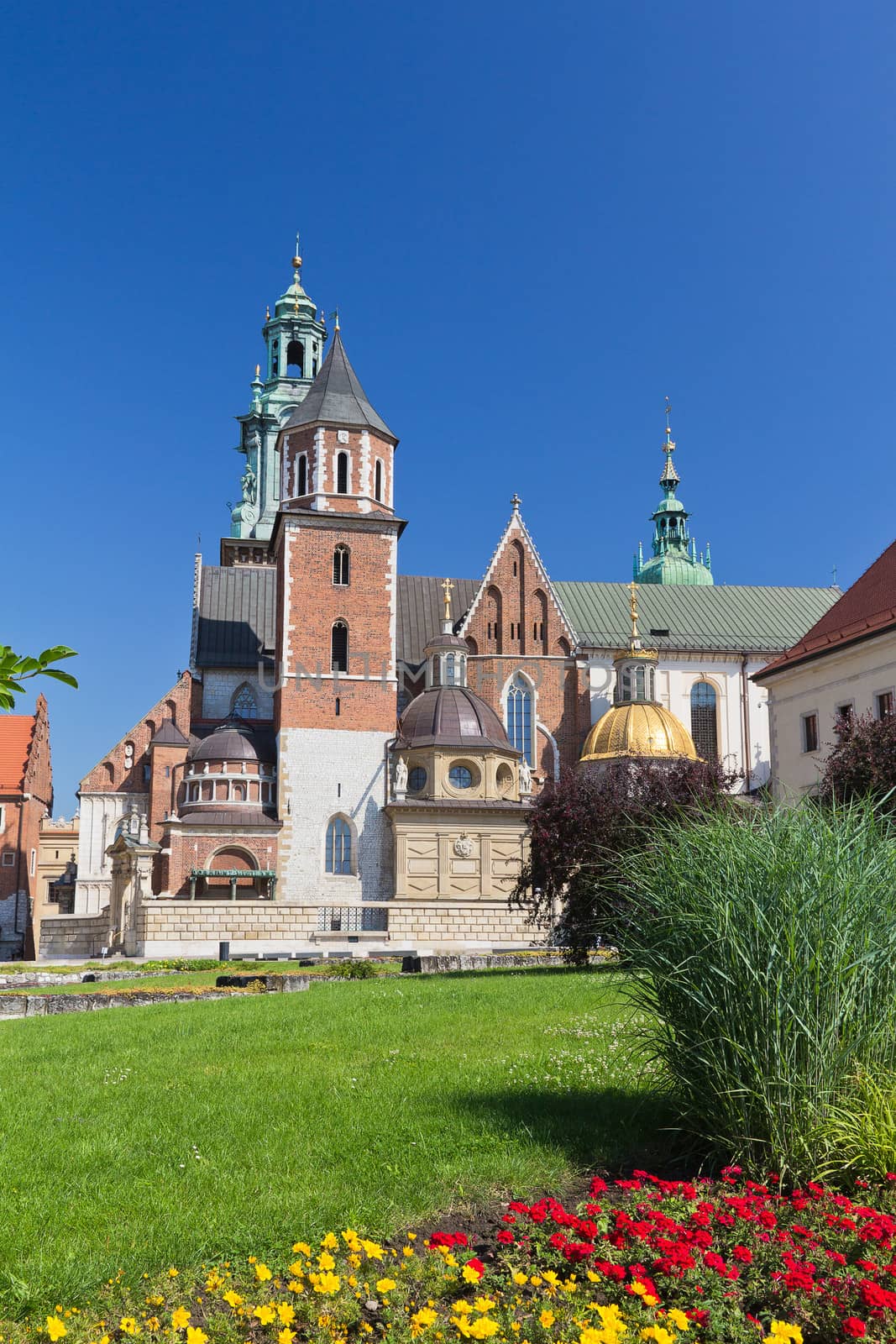 Wawel Cathedral on wawel hill in old town in cracow in poland