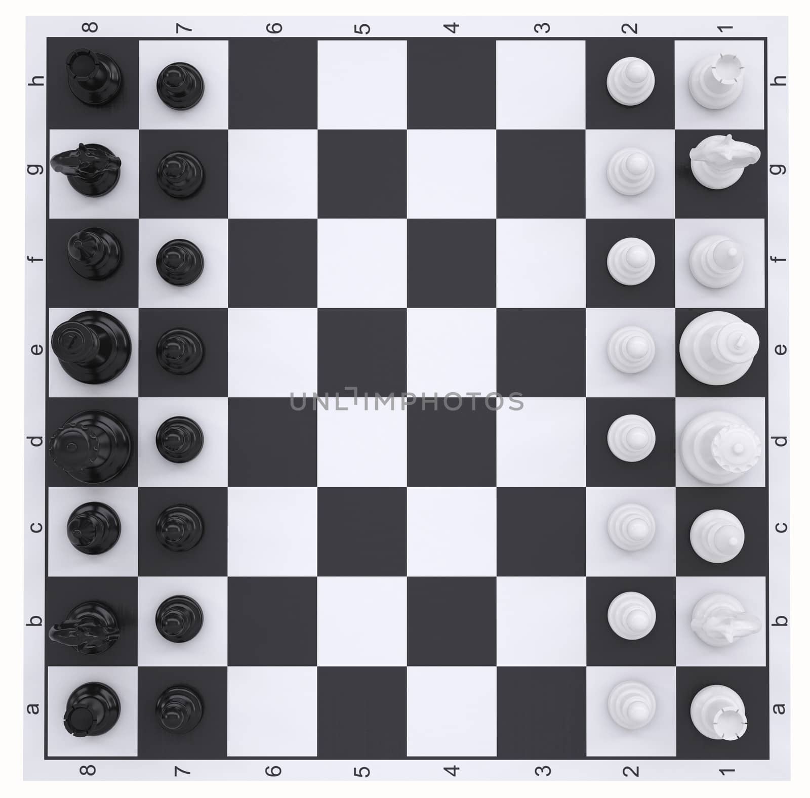 Chess on the chessboard. Top view by cherezoff
