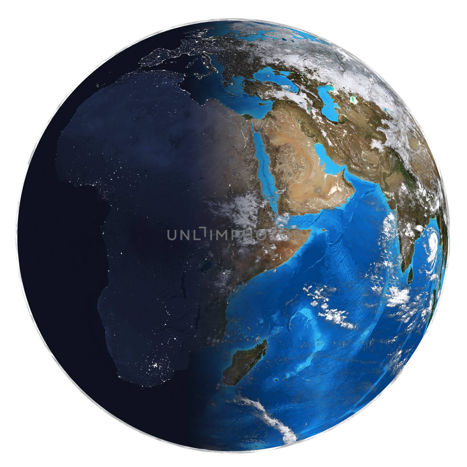 Photorealistic Earth. Day and night. Elements of this image are furnished by NASA