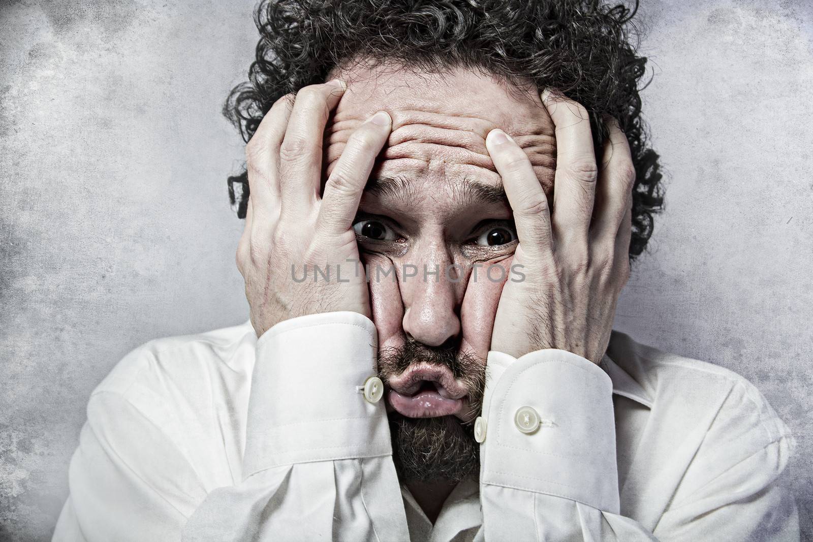 Fear, man in white shirt with funny expressions by FernandoCortes