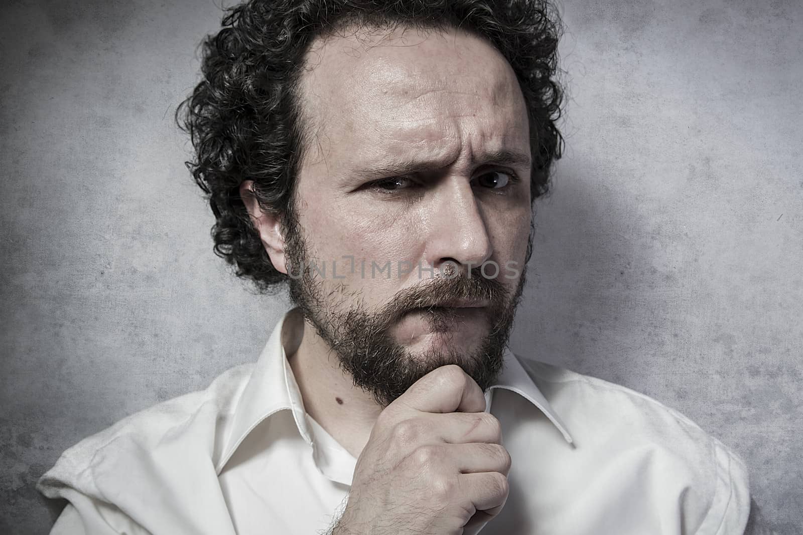 decisionmaking, man in white shirt with funny expressions