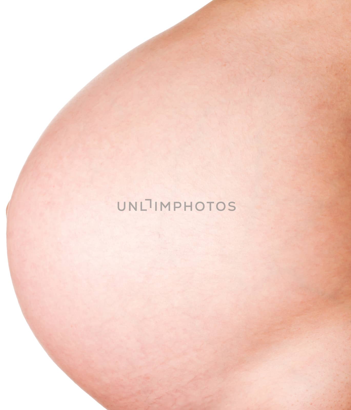 Huge pregnant belly isolated towards white background