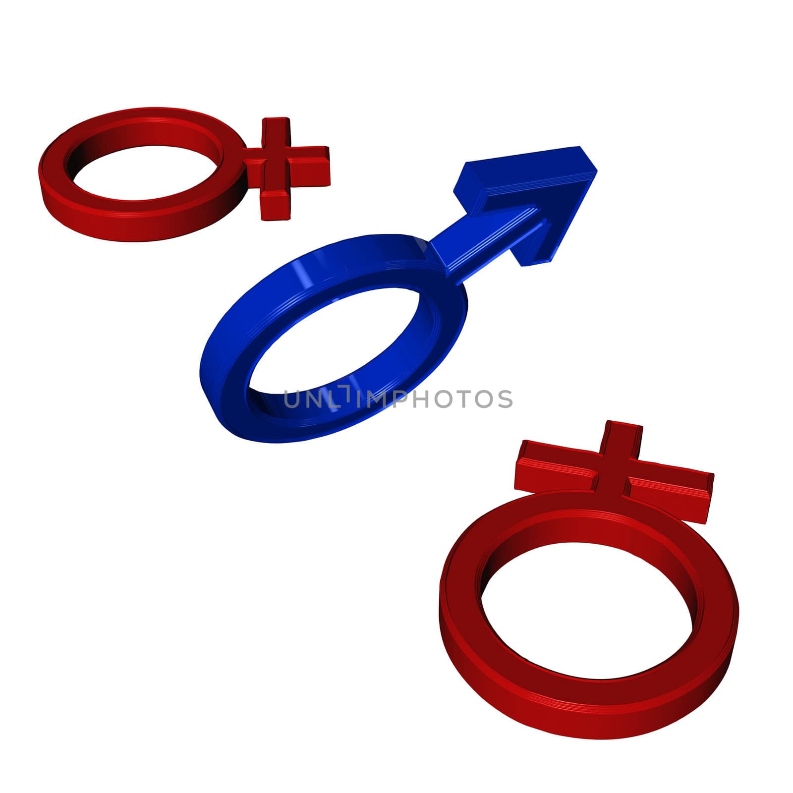 Male and female signs isolated on white. three dimensional render.