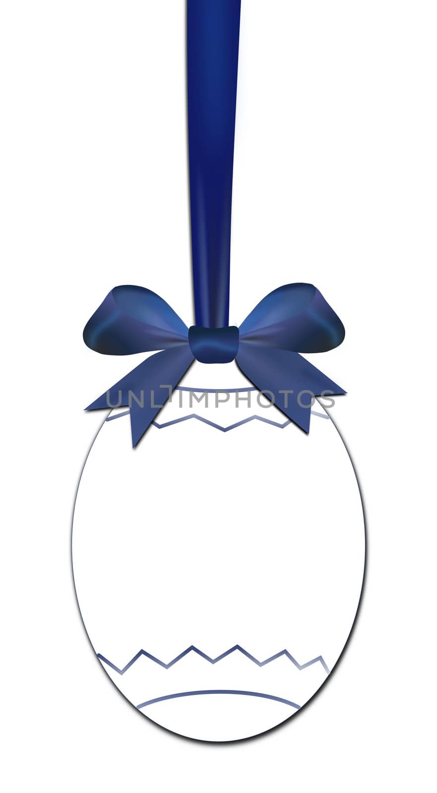 Decorative egg with blue bow as a easter price tag on a white background isolated