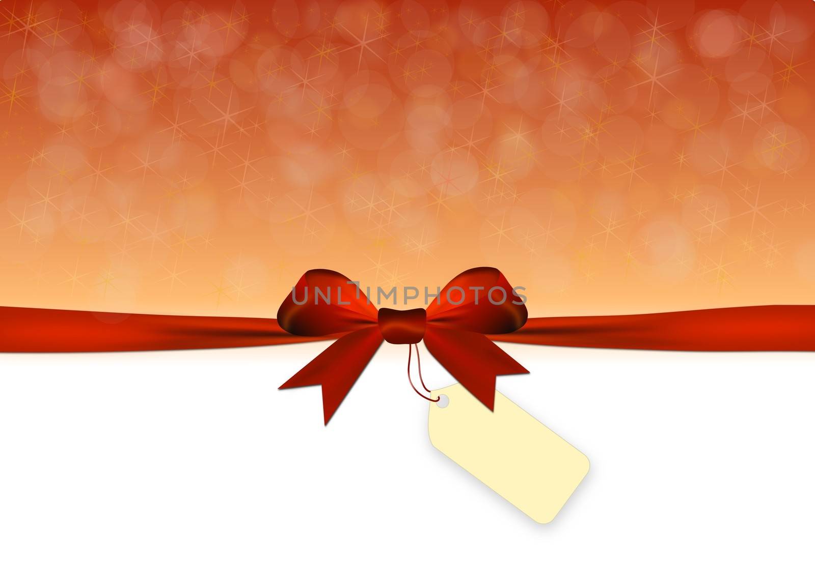 Shiny golden and red background with red bow and label