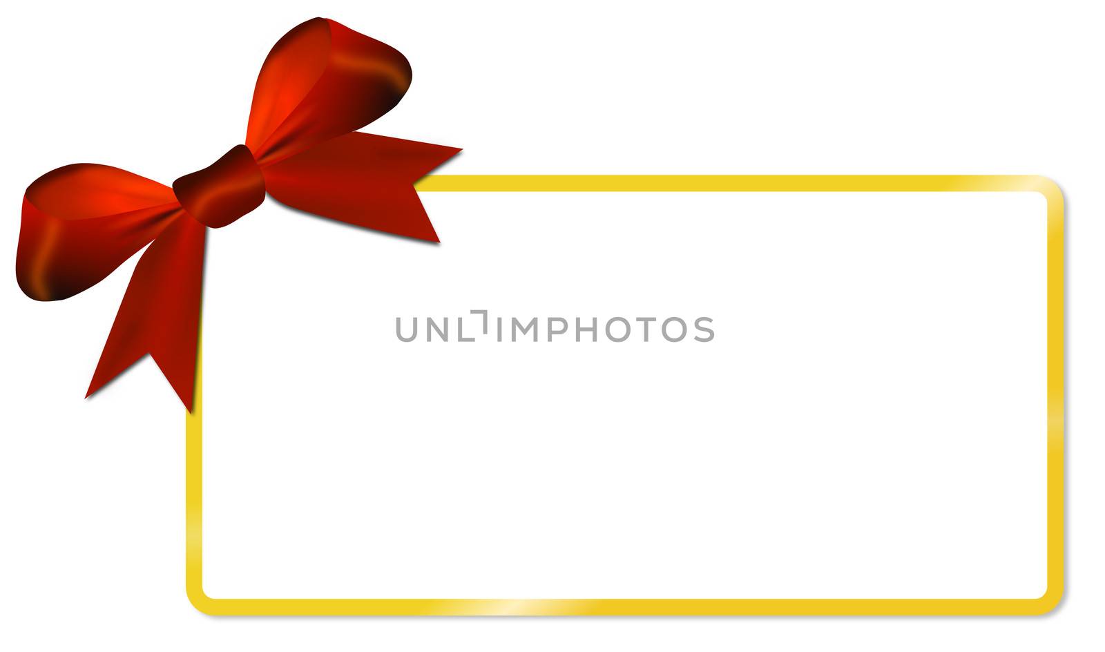Christmas card with golden frame, white paper with red bow,copy space