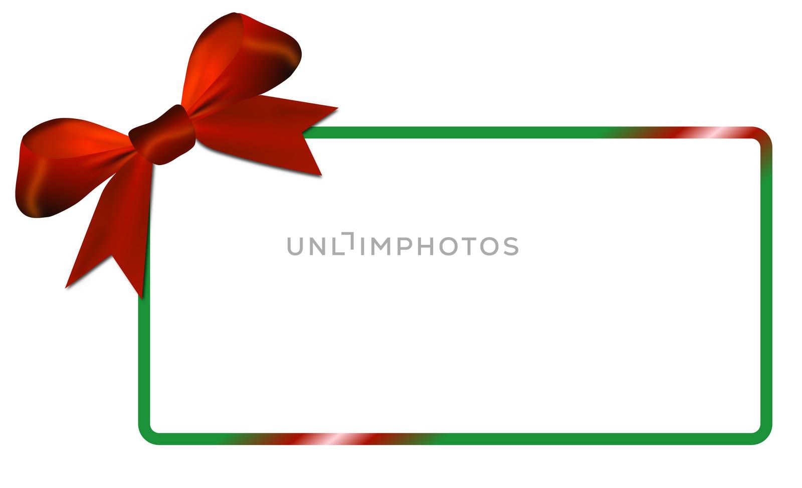 Christmas card with green frame, white paper with red bow,copy space