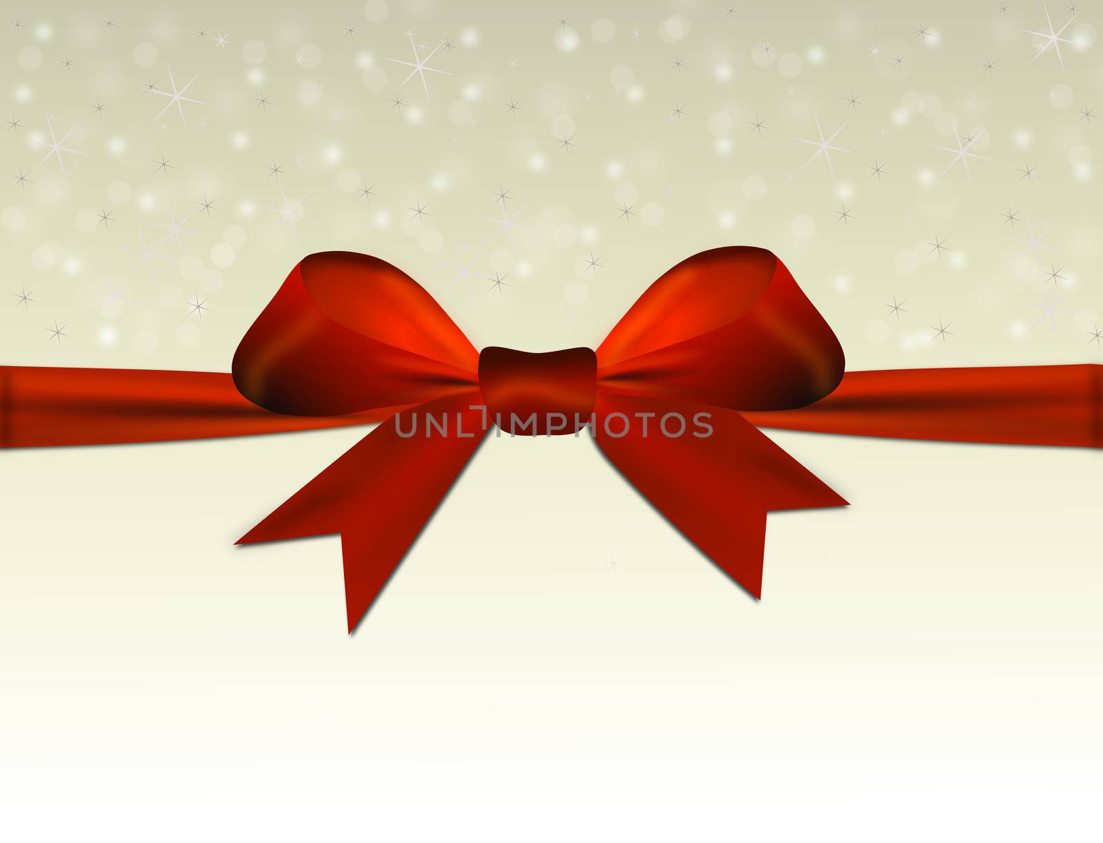 Shiny beige background with red bow and text space