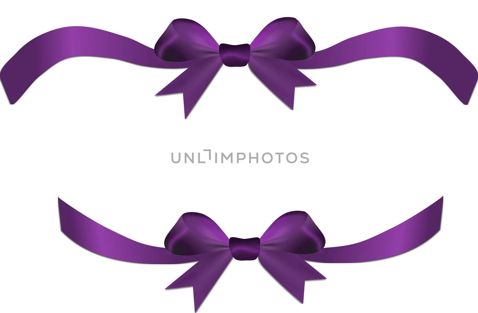 Purple bow on the gift or heart isolated on a white background