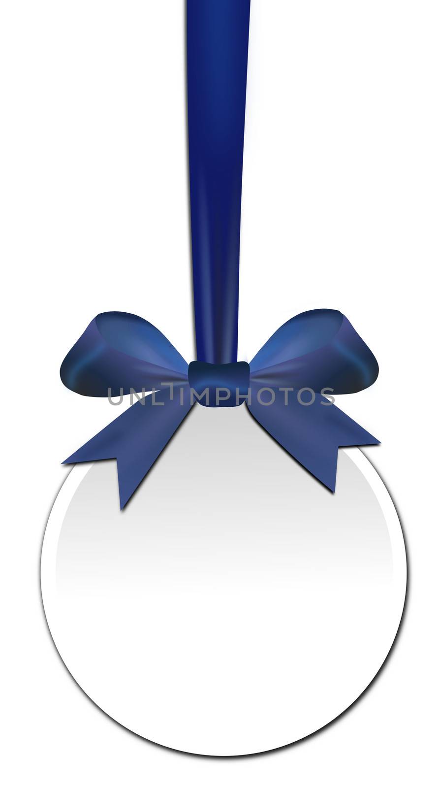 Decorative round with blue bow on a white background