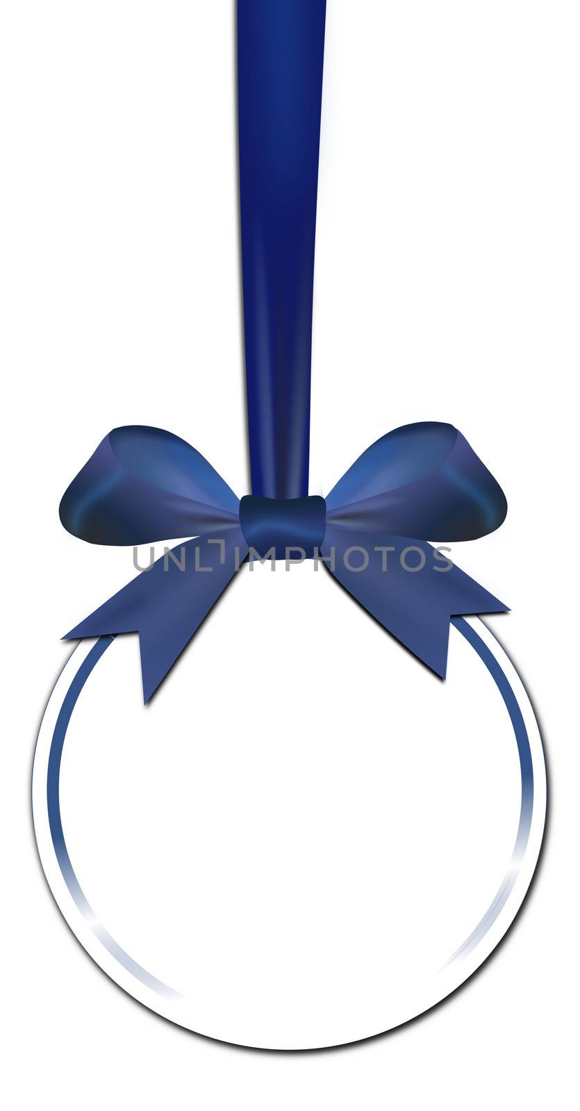 Decorative round with blue bow on a white background