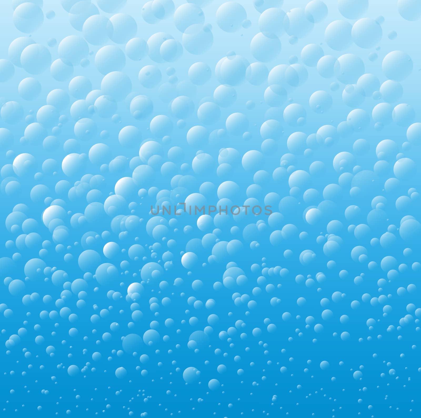 Abstract background of blue bubbles under water