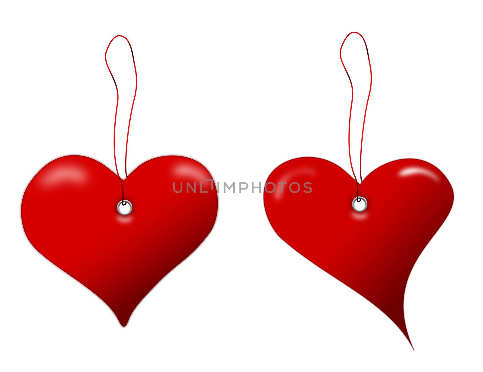 Heart shaped tags on Valentine's Day isolated on a white background