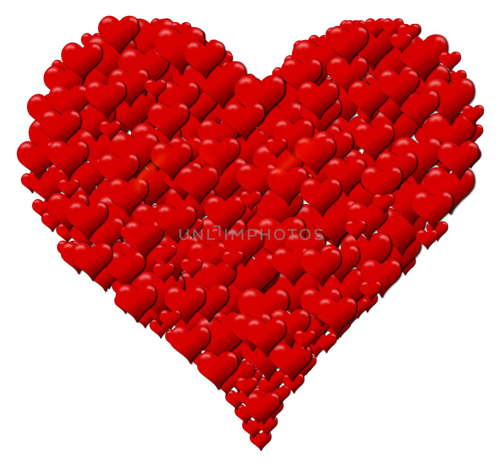 Heart made of hearts for a Valentine's Day or Mother's Day on a white background