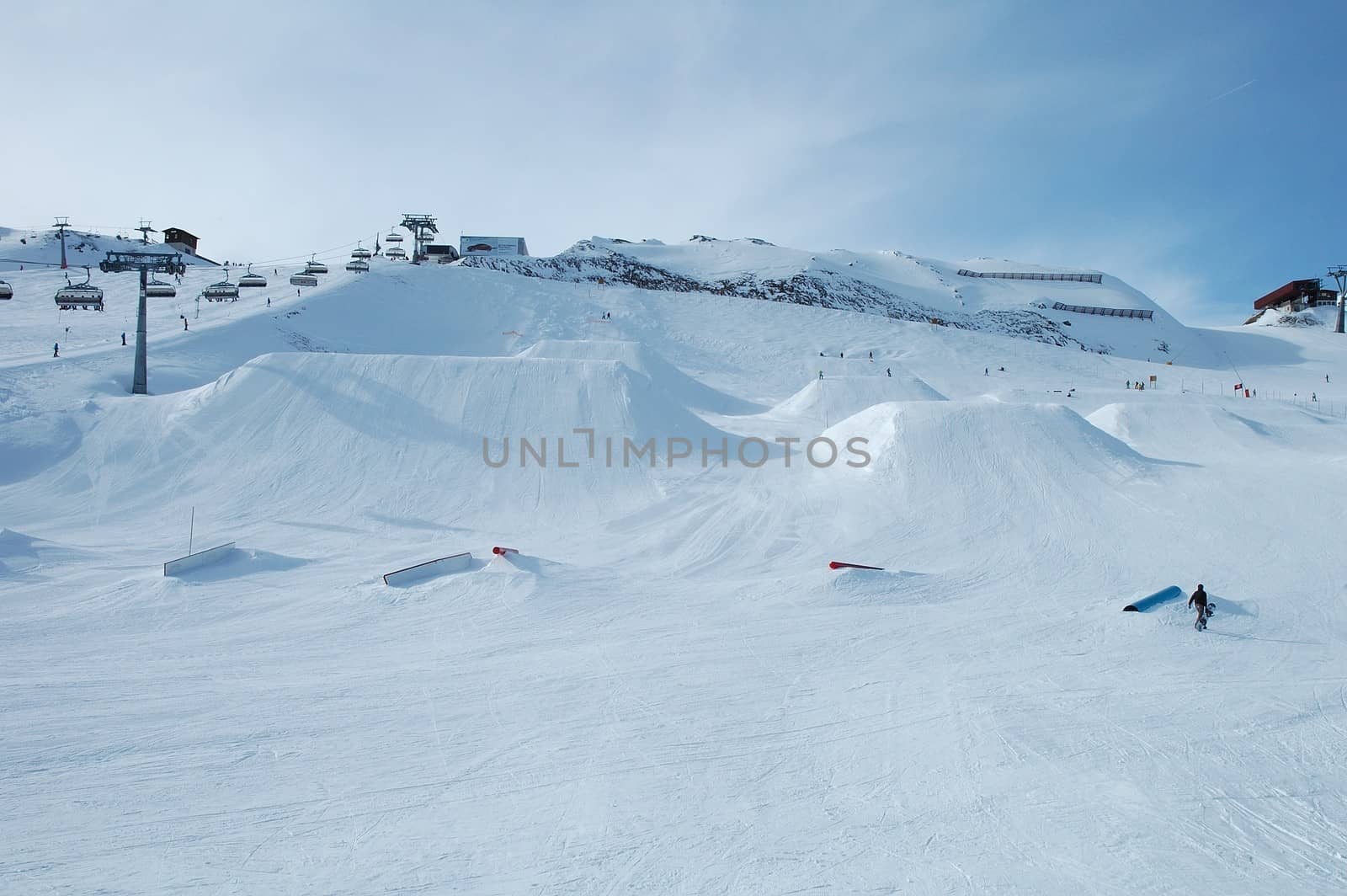 Ski jumps nearby slope in Alps nearby Kaltenbach in Zillertal valley in Austria