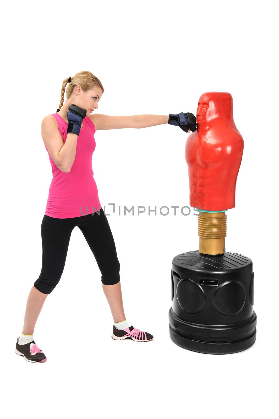 Young Boxing Lady with Body Opponent Bag, Adjustable Practice Mannequin