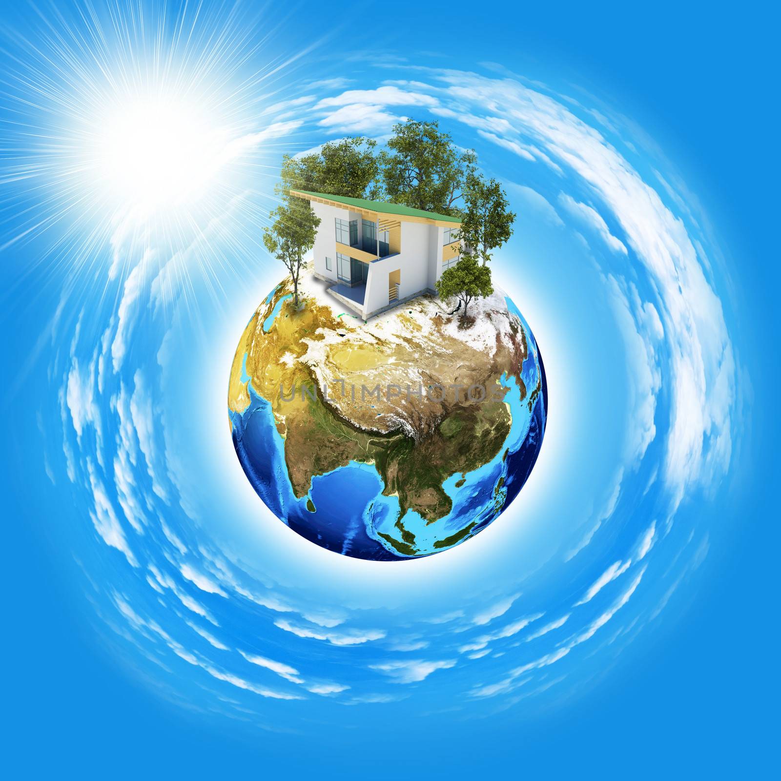 Earth planet image with buildings on surface by cherezoff