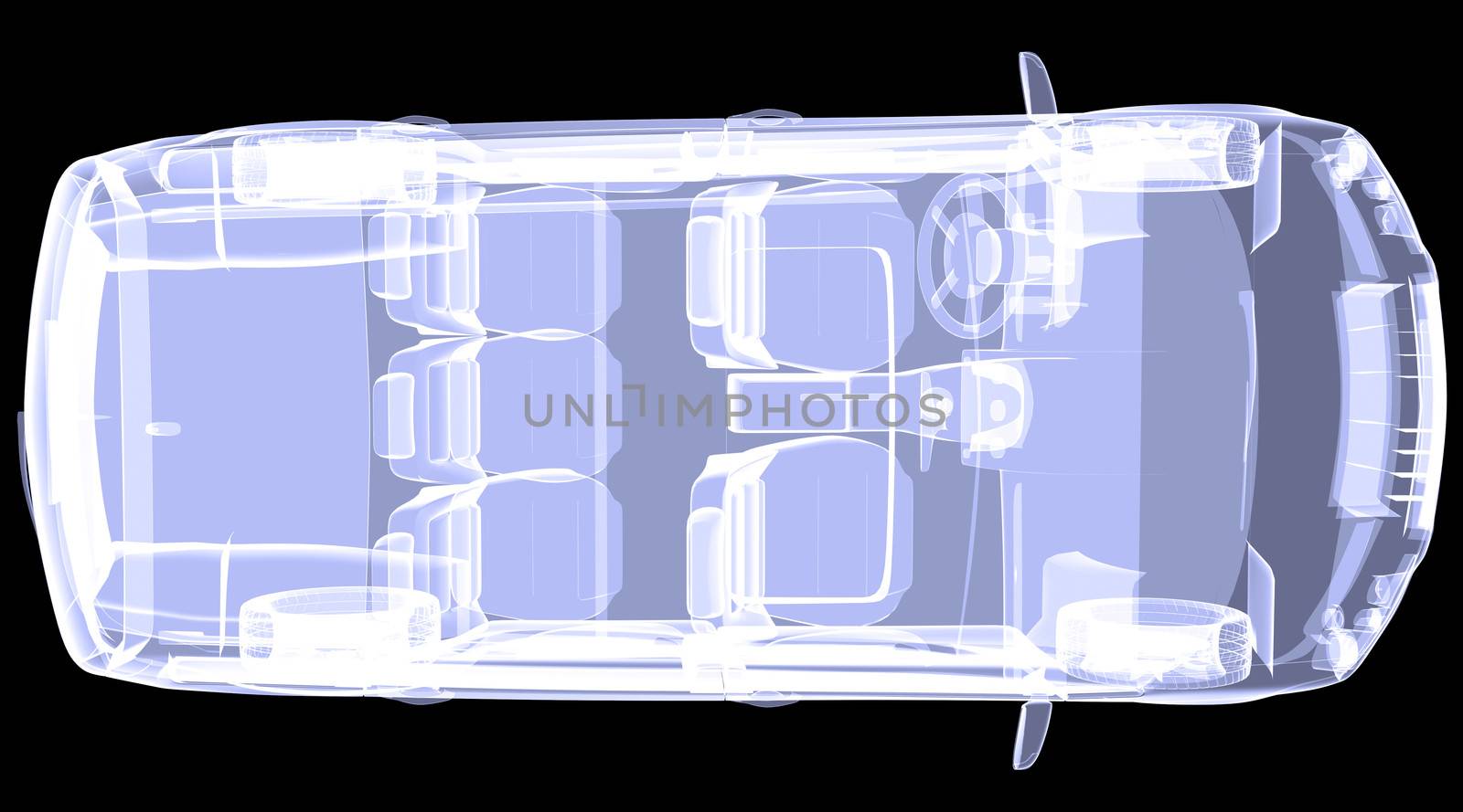 X-ray concept car. Top view. Isolated render on a black background