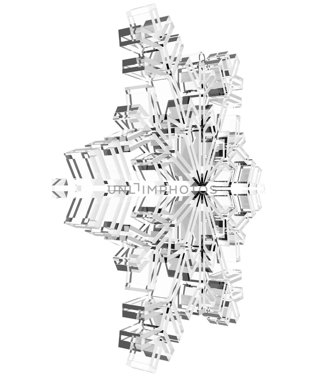 Glass Snowflake. Isolated render on white background