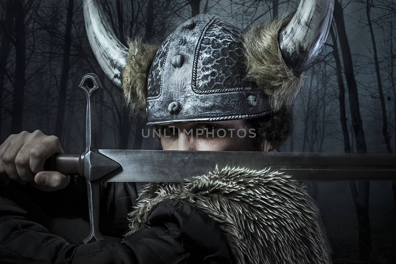 Defense, Viking warrior, male dressed in Barbarian style with sw by FernandoCortes