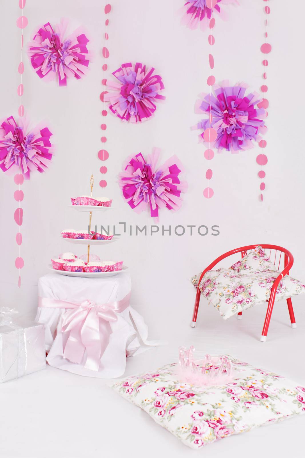 Dessert table with sweets for pink decoration party