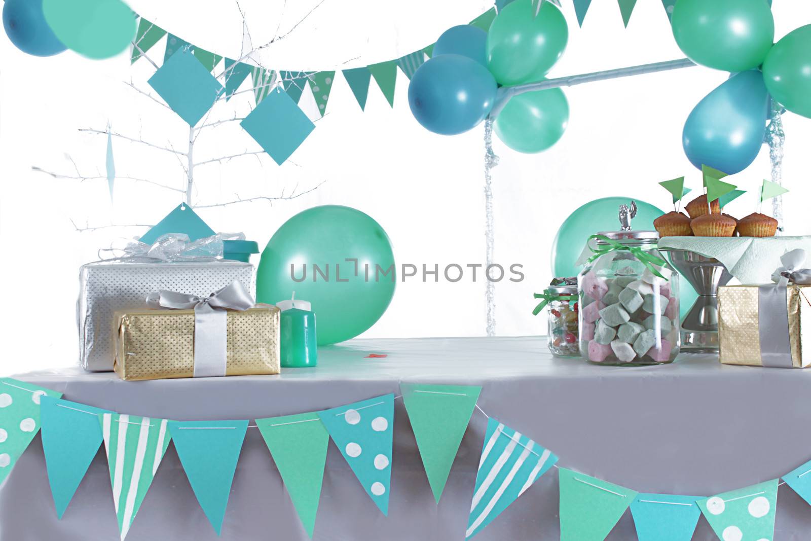 Blue and green colored birthday party table by Angel_a