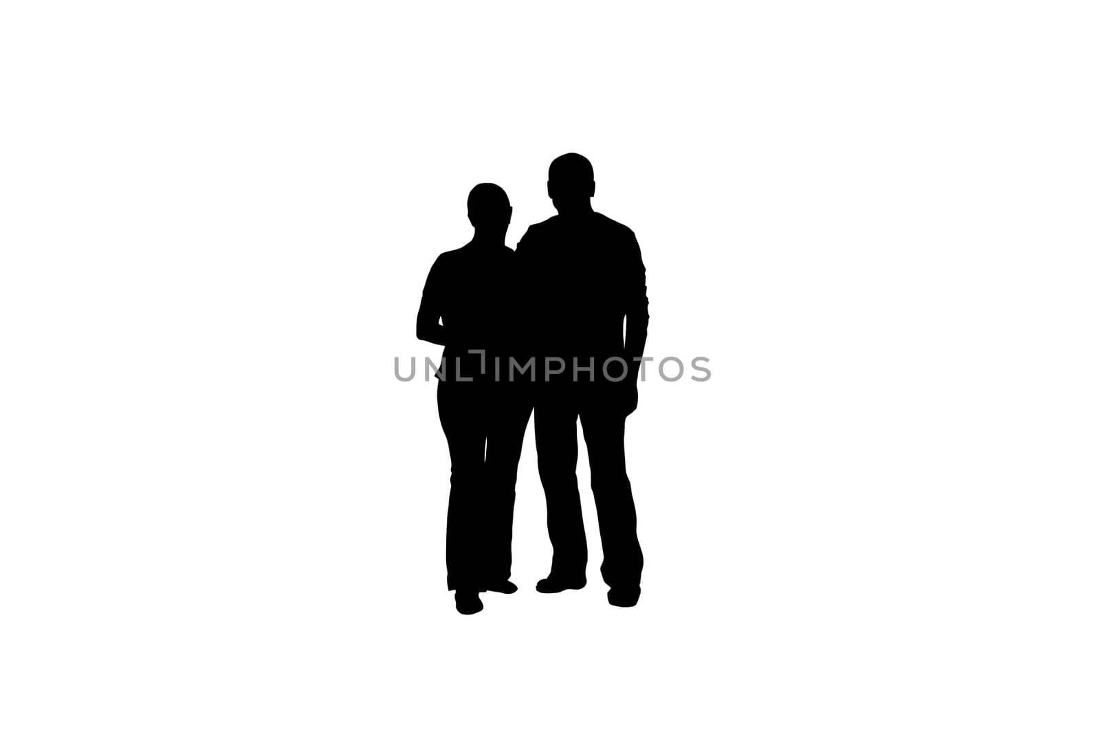 Silhouettes of men and women standing together.