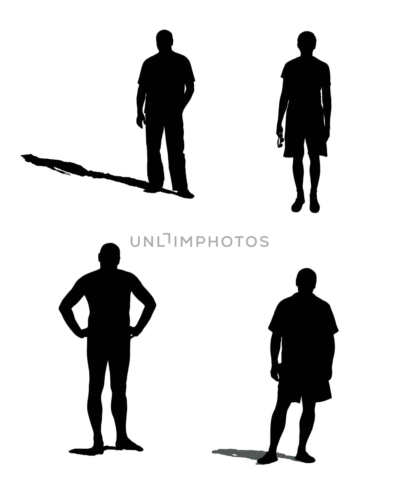 Silhouettes of a mans, isolated on white background.
