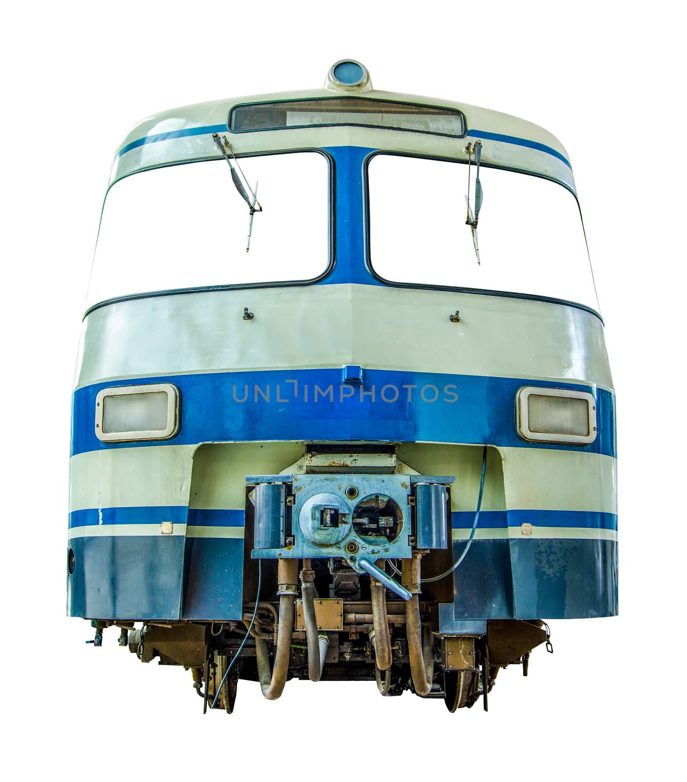 Grungy Vintage Diesel Commuter Train On White Background