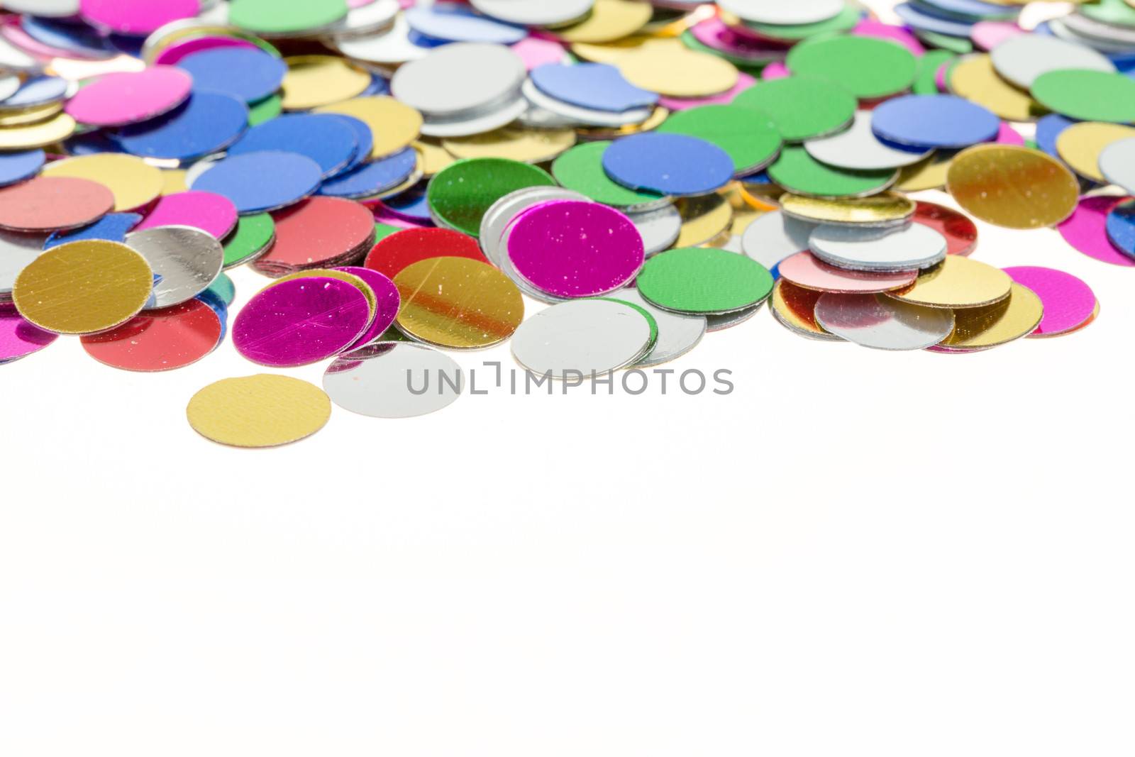 close up of small color confetti background or backdrop isolated on white