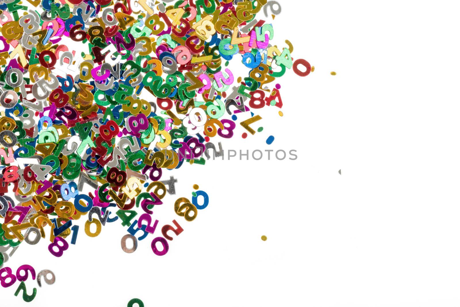 small color numbers confetti isolated on white background