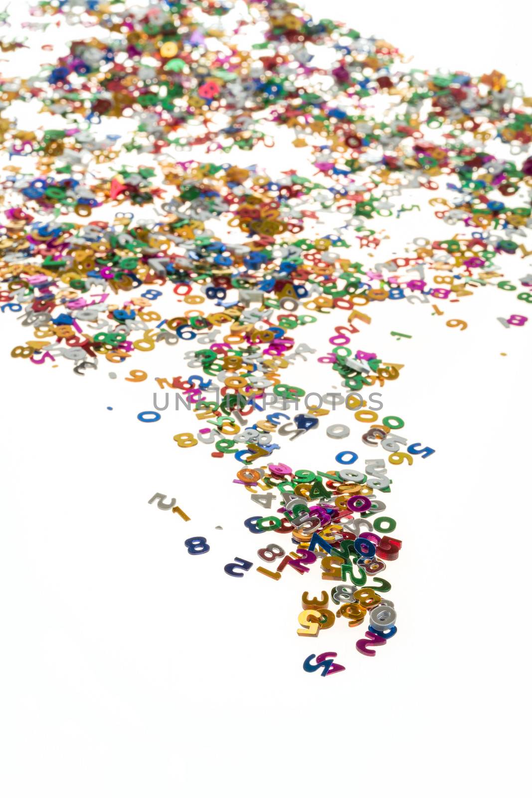 small color numbers confetti isolated on white background