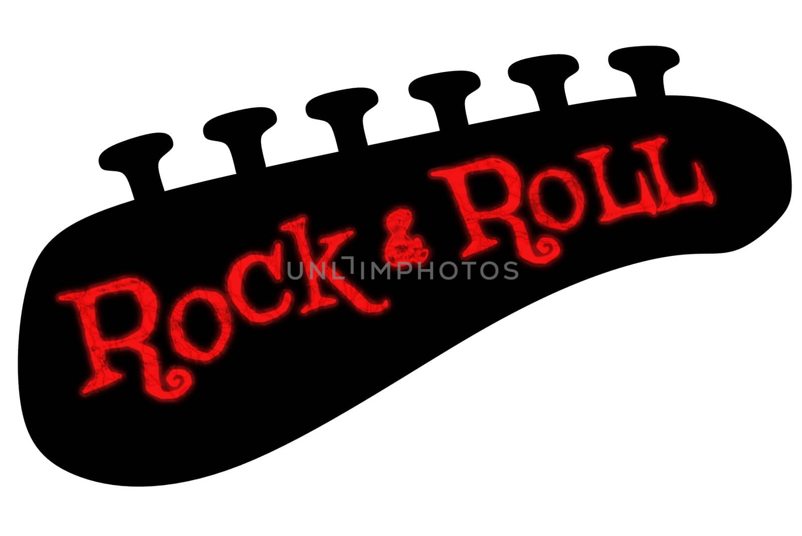 Illustration of a guitar headstock tuners and the words Rock & Roll in grunge text