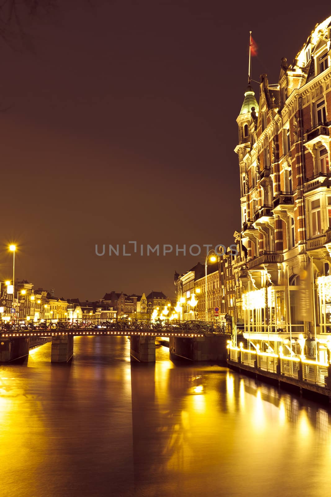 City scenic from Amsterdam in the Netherlands by night