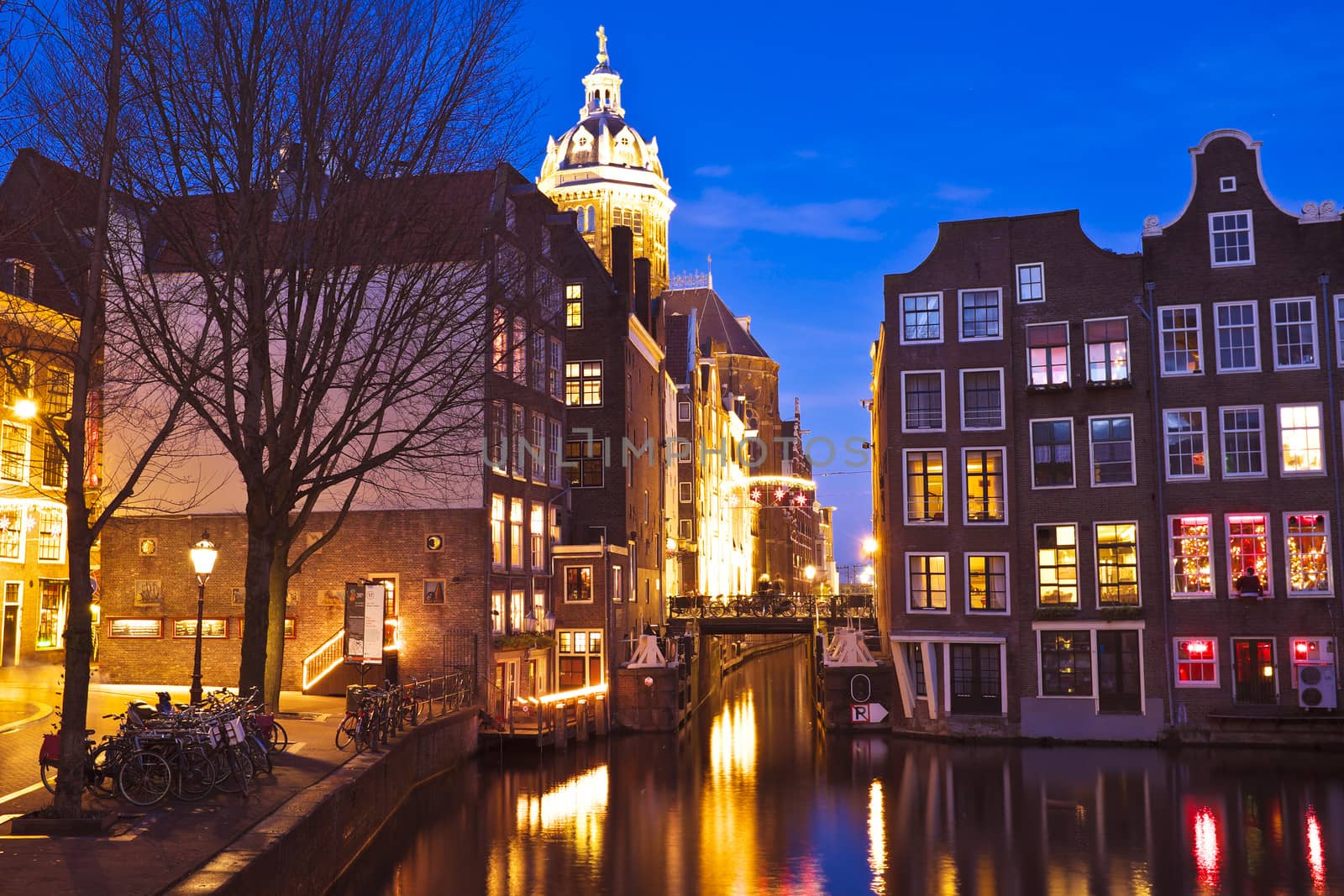 City scenic from Amsterdam in the Netherlands by night