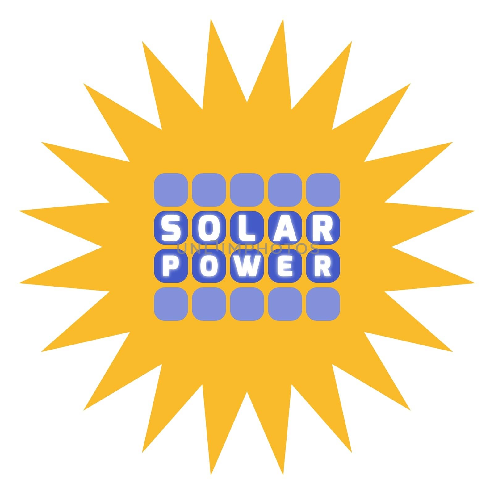 Abstract Illustration of a sun with solar panels and text