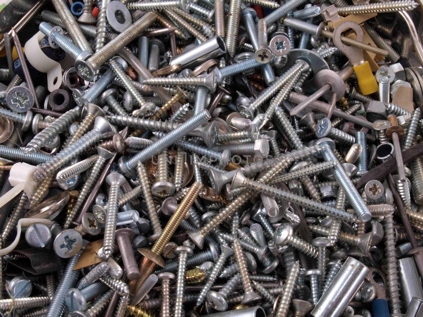 Close up of assorted screws and fixings. 