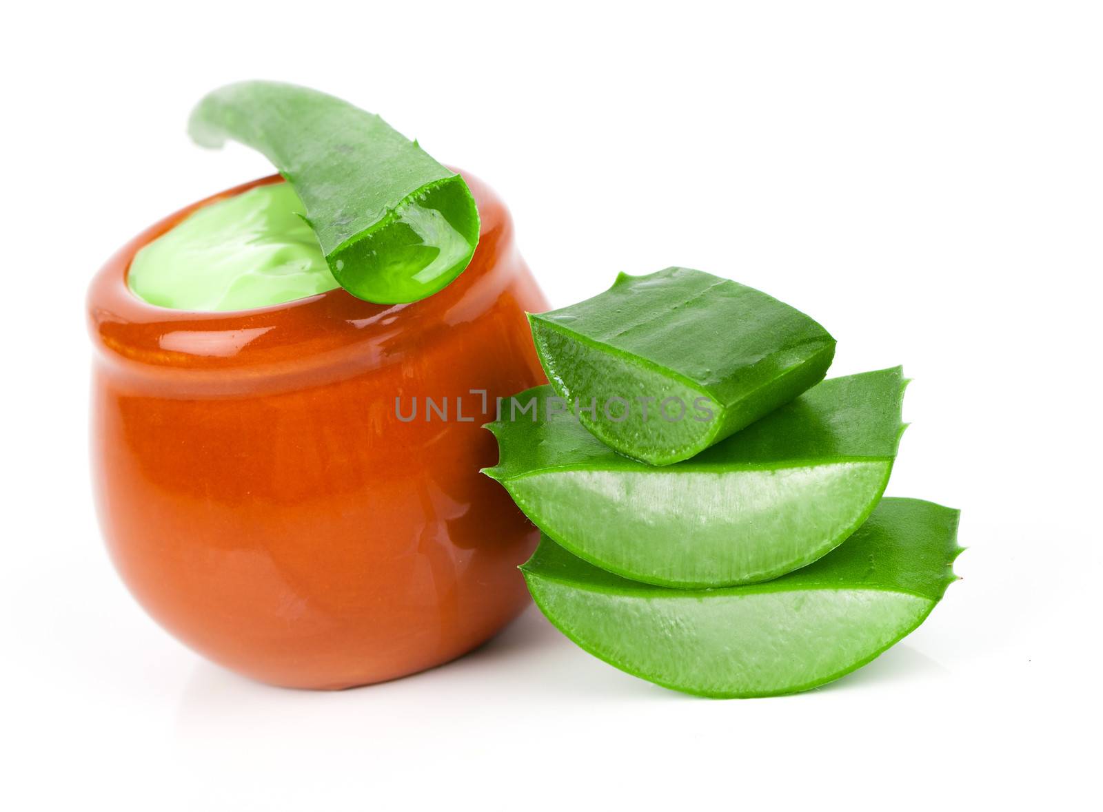 aloe-vera plant with cream, isolated on white background