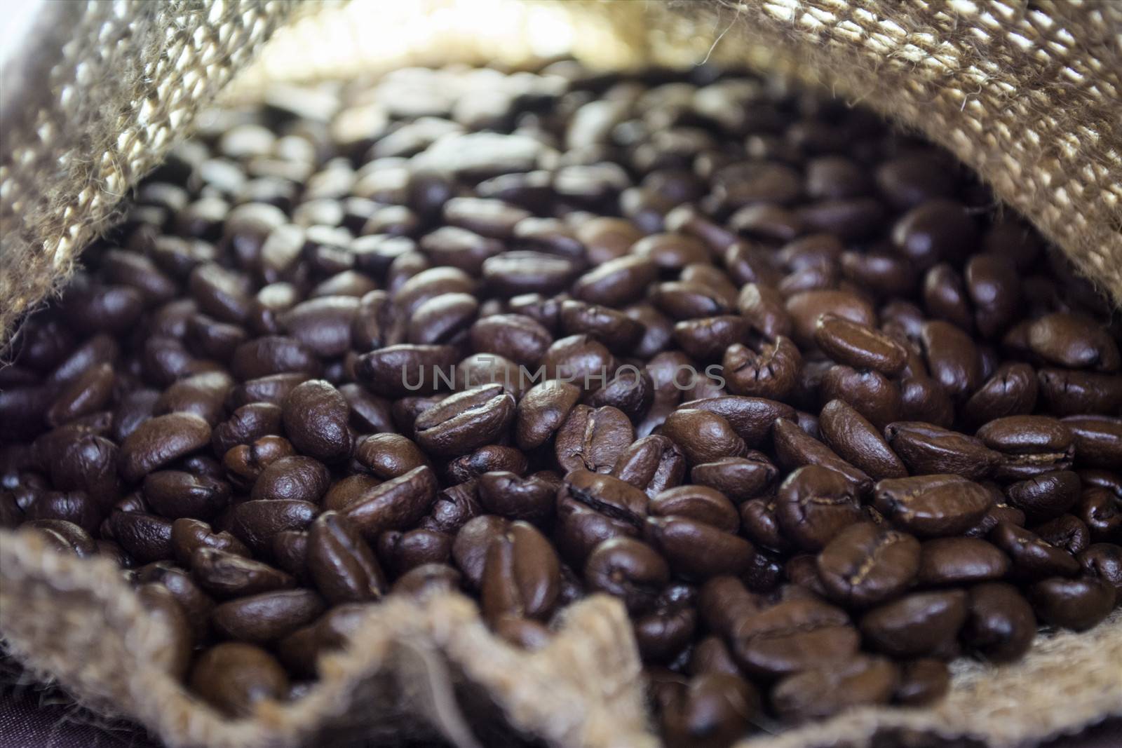 Inside view of a coffee bag with outside light at the end