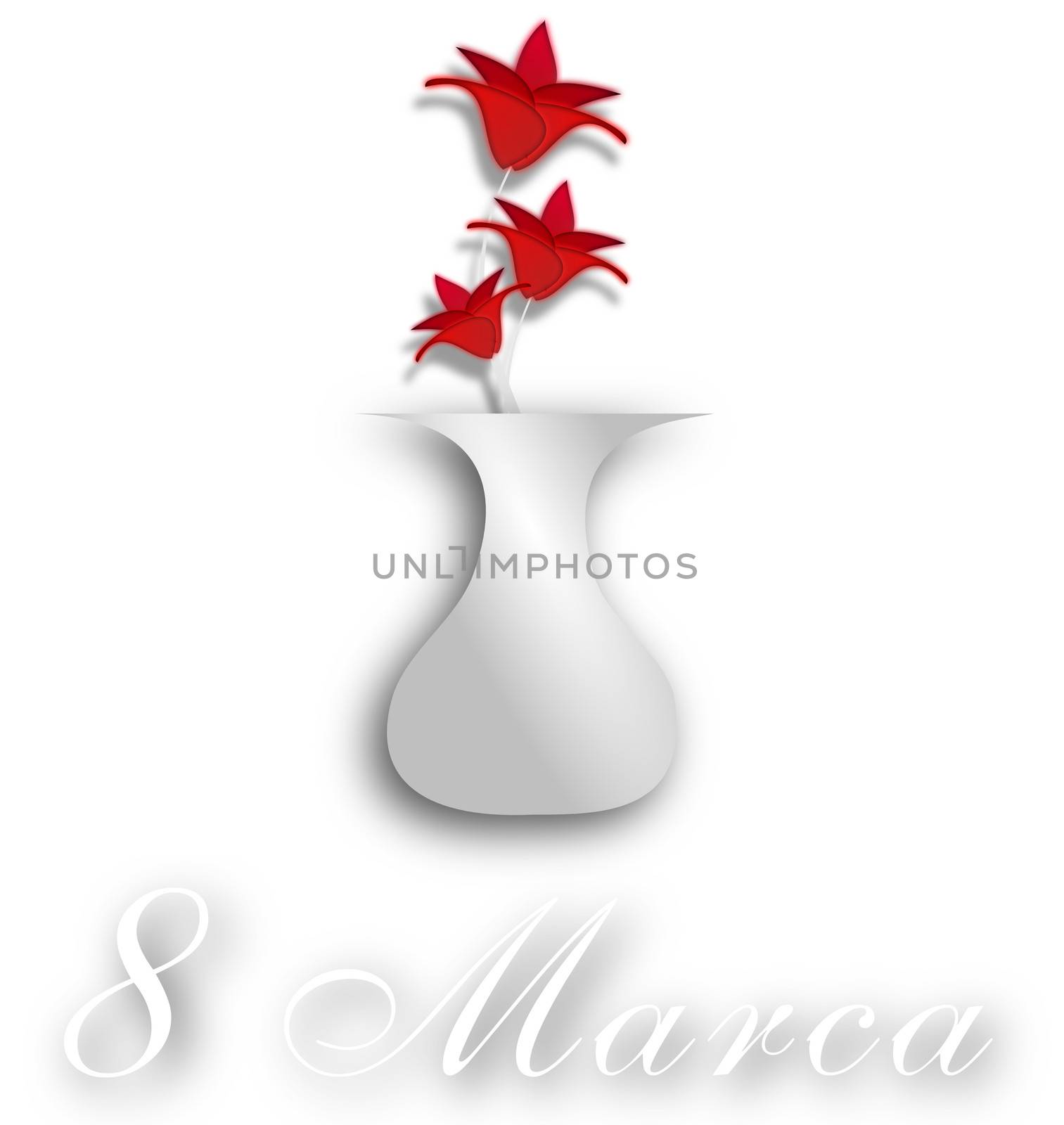 Flowerpot with flowers on International Women's Day isolated on a white background