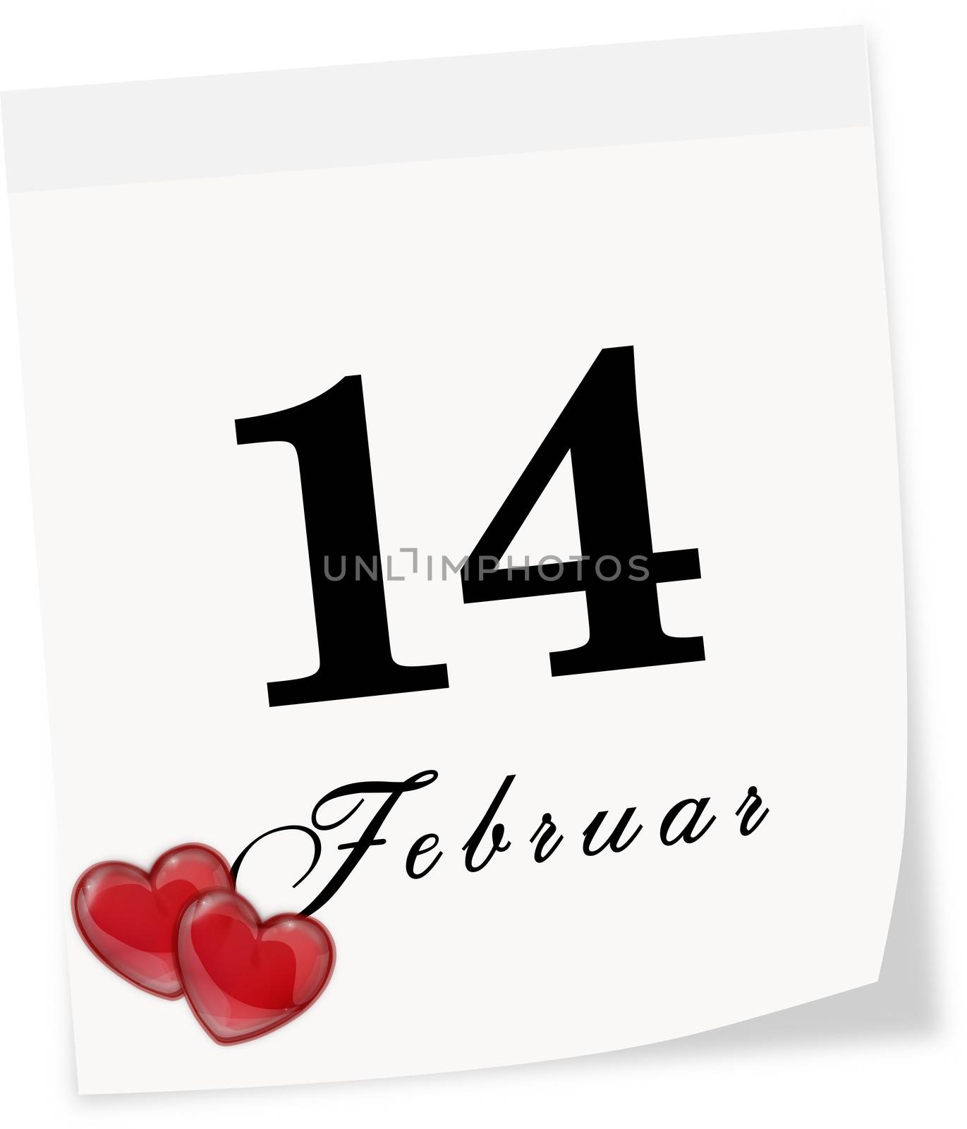 International Valentine's Day on February 14th. Page of calendar